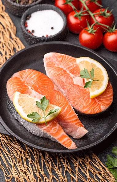 slices raw red salmon